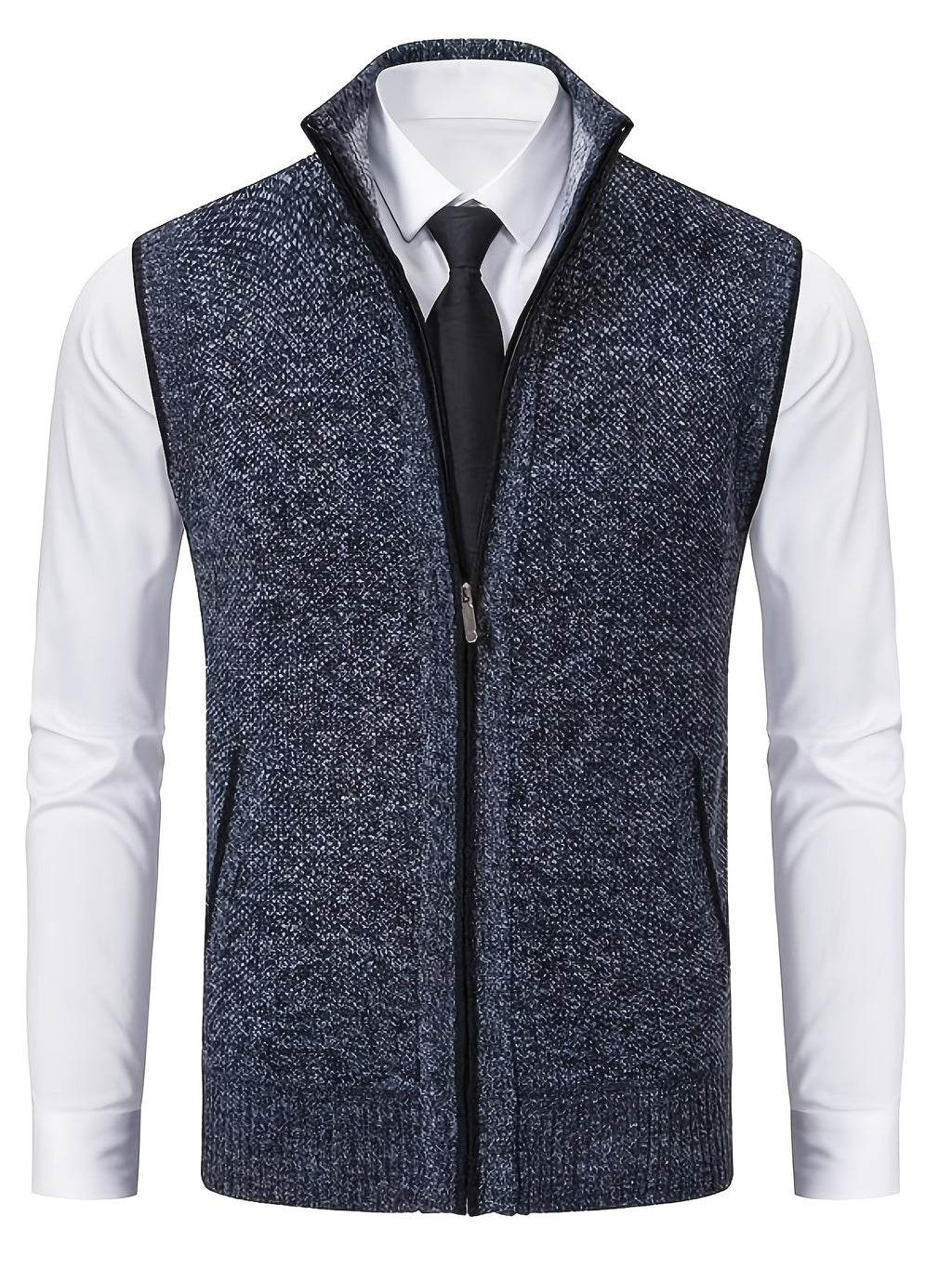 2pcs Set of Spring And Autumn Knit Sweaters, Zippered Cardigans with Real Pockets, Solid Color, Unisex Vests - E7015H+L