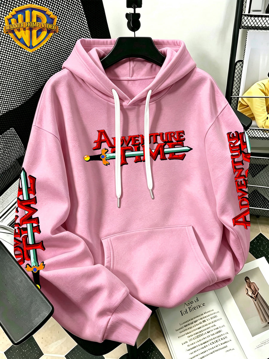 By Warner Bros., 2026 New Adventure Treasure Print, Men's Hoodie, Hooded Sweatshirt, Kangaroo Pocket and Drawstring Hat, Suitable for Daily and Outdoor Sports Wear, Autumn and Winter Warm Jacket, Fashionable Jacket - Pink Color