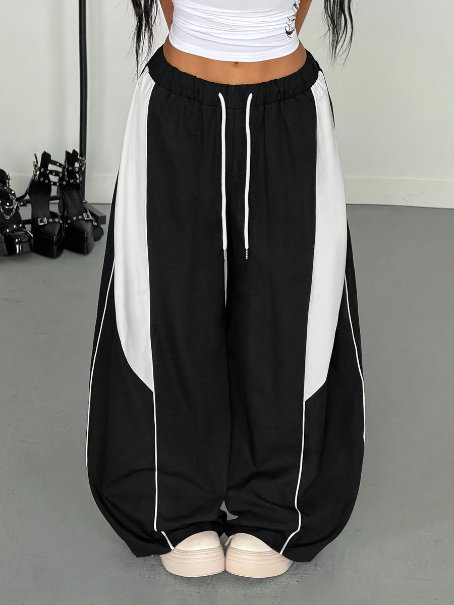 Y2K American Street Color-Block Patchwork Wide-Leg Sweatpants Women'S Elastic Drawstring Waisthead Line Decoration Knife Pants, Loose Drapey Floor-Length Casual Trousers, Street Hip-Hop All-Match Straight Long Pants for Daily Outings And Dancing - Mixed colors
