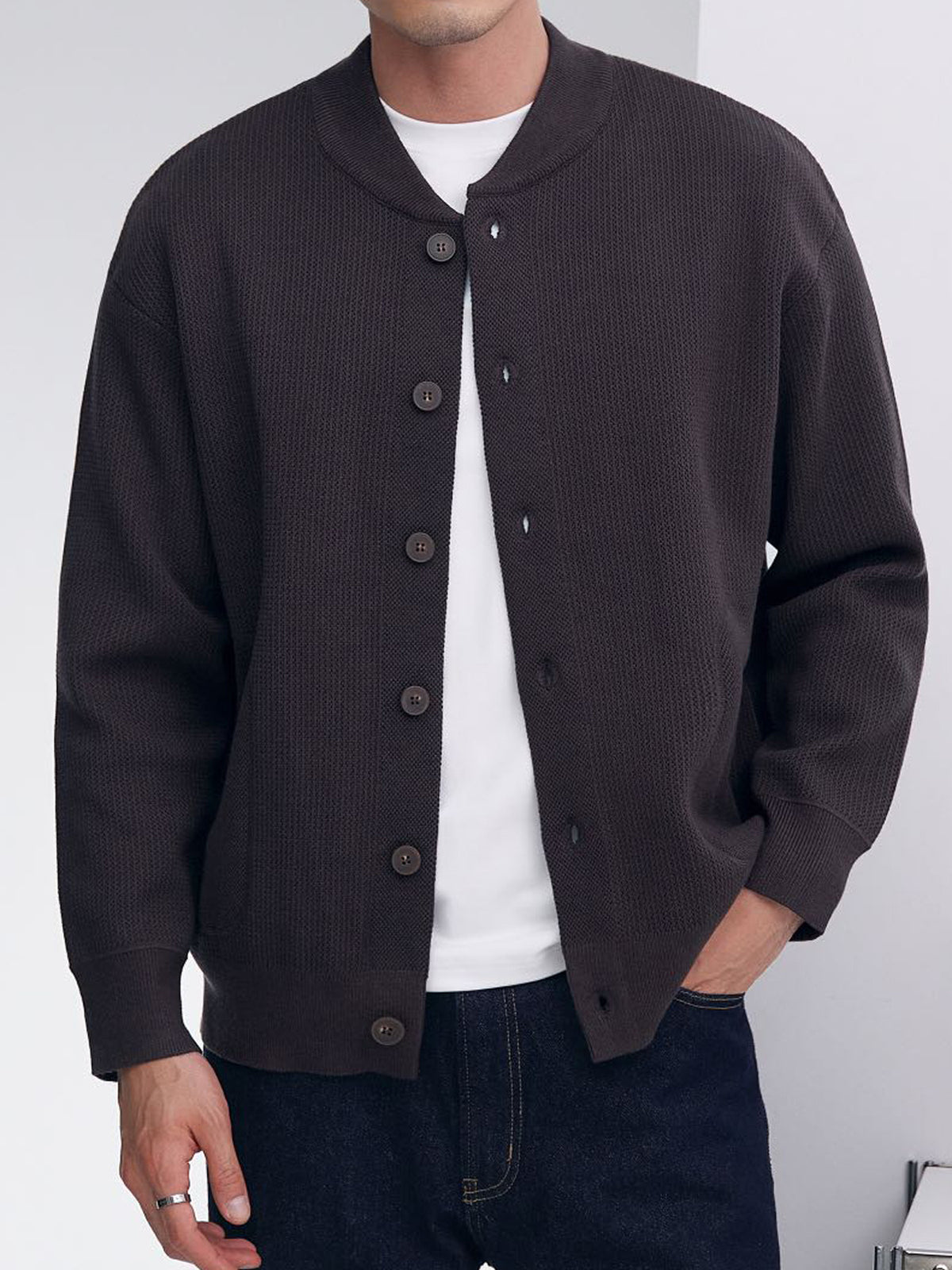 Men'S Button-Up Knitted Cardigan Sweater Suitable for Casual Business Office Wear - Coffee Color