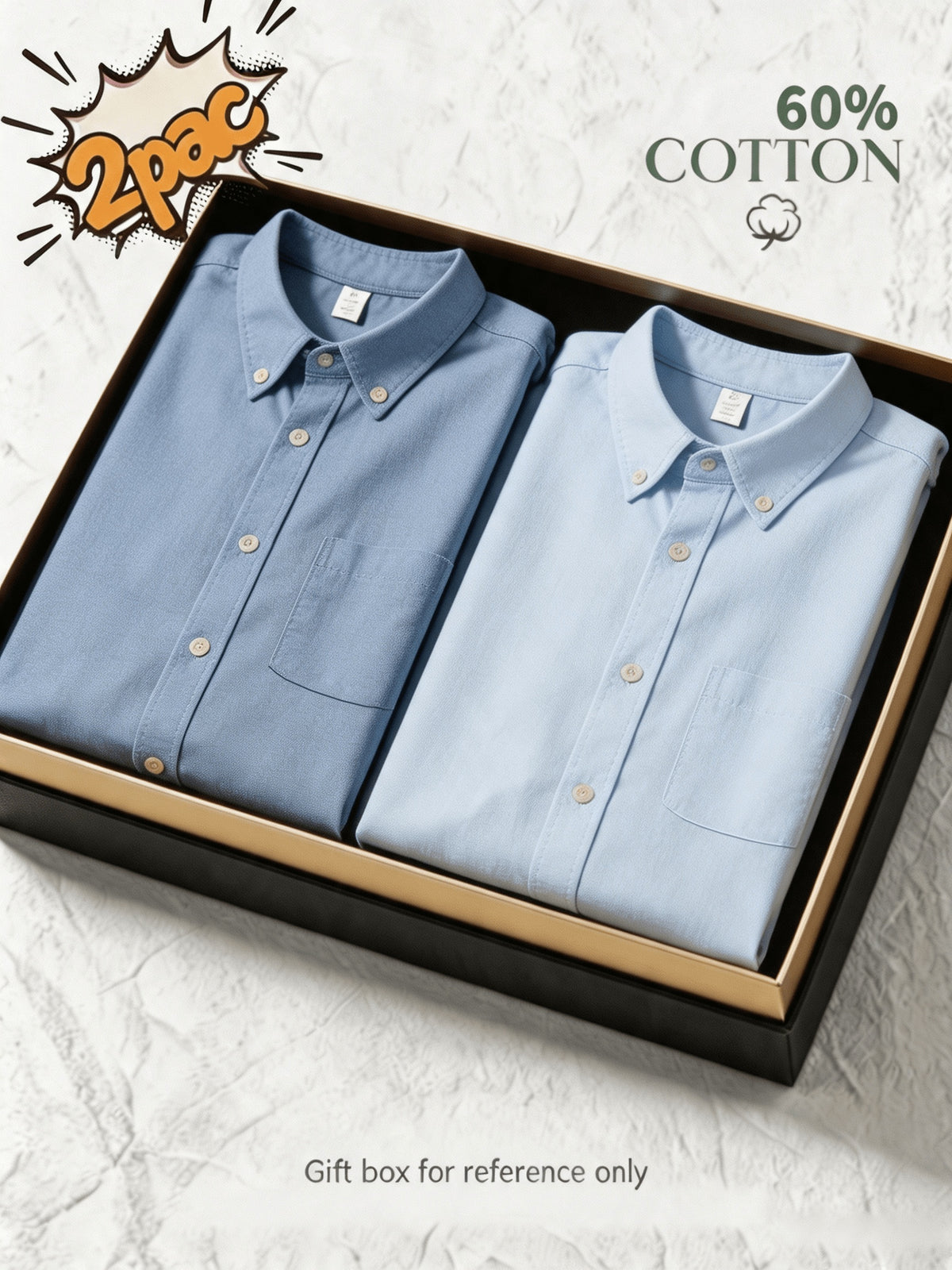 1+1 2pcs Classic Men's Oxford Plain Color Shirt, Long Sleeve Spring/Autumn Pocket Lapel Shirt for Casual Daily Outings - Blue+Light Blue