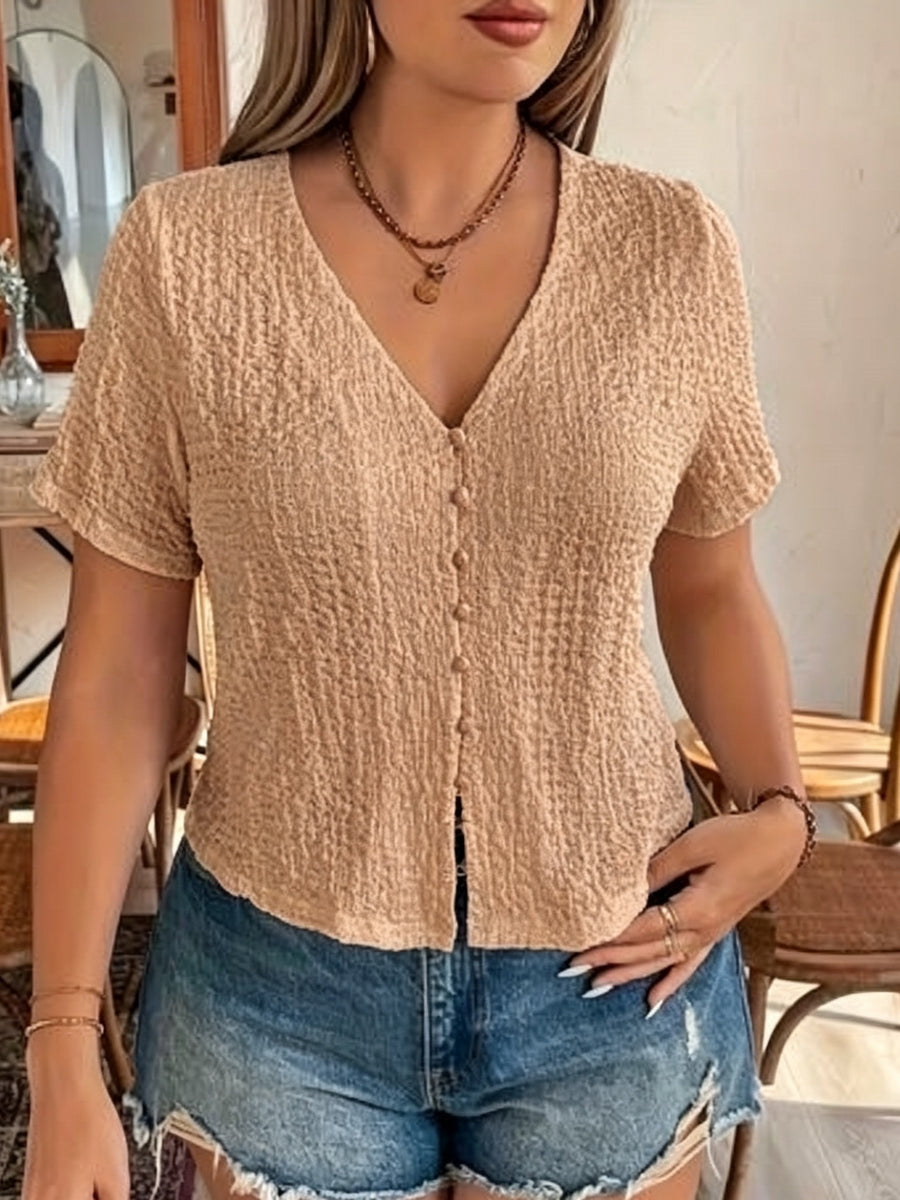Button- V-neck Shirt - Rust