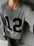 JANE DRESSINGLOG European And American Men'S Summer New Digital Knitwear Round Neck Shoulder Short Sleeve Digital Design Hoodie Sweater Casual Versatile Street Lazy Style Knitted Hoodie, Suitable for Daily Commuting And Outing Wear - Grey