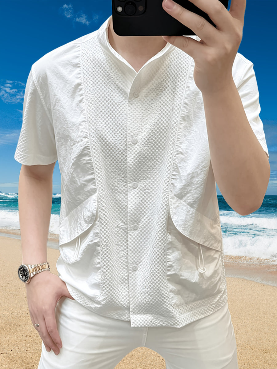 Men'S Light Luxury Shirt, Men'S Designer Style Blouse, Summer Short Sleeve Shirt, Men'S Top - 10213 Gent-A708 White