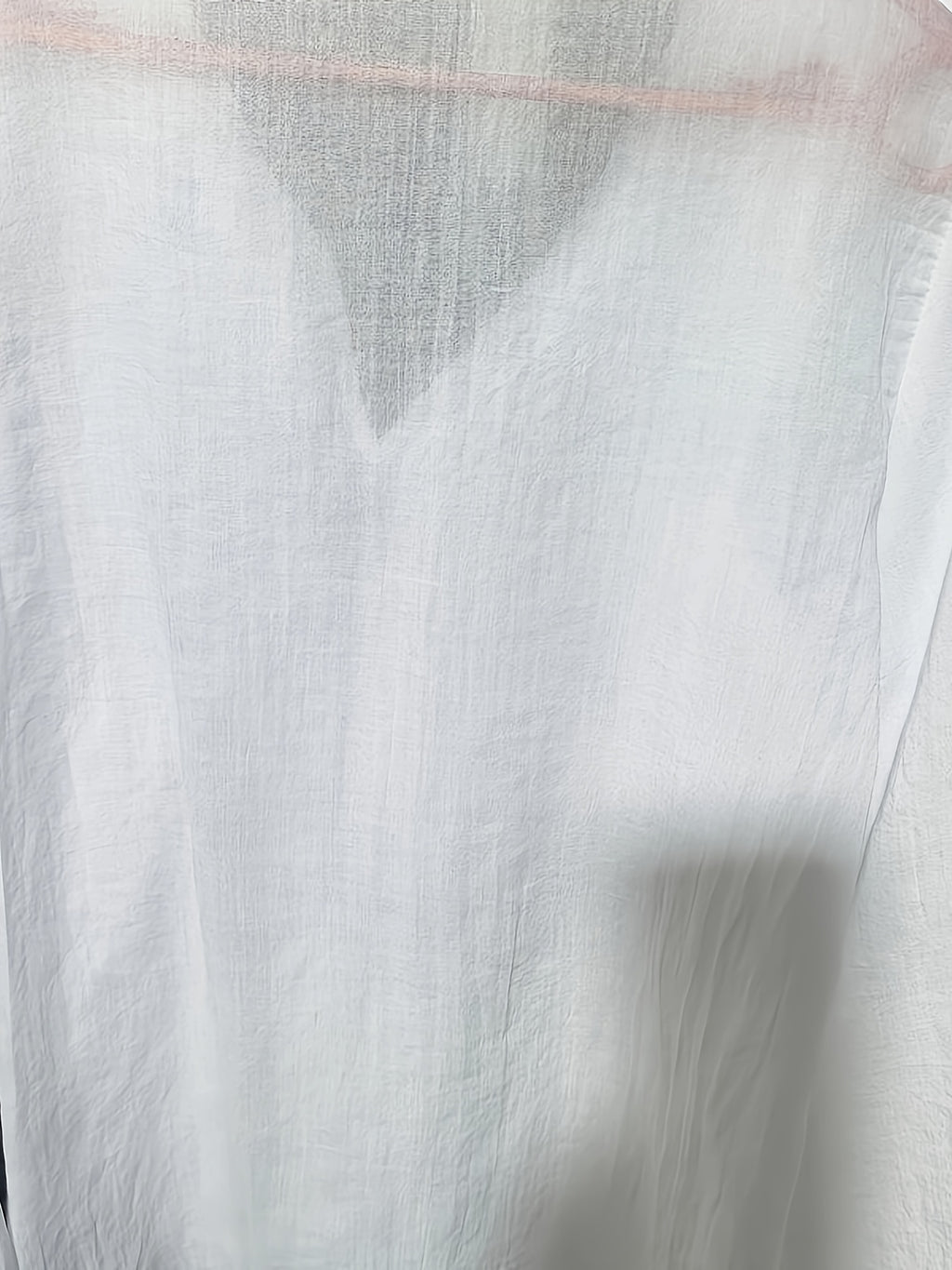 Women'S Long Sleeve Blouse Turtleneck V-Neck Top with Chest Stripe Holiday Travel Festive Wear Outerwear - White