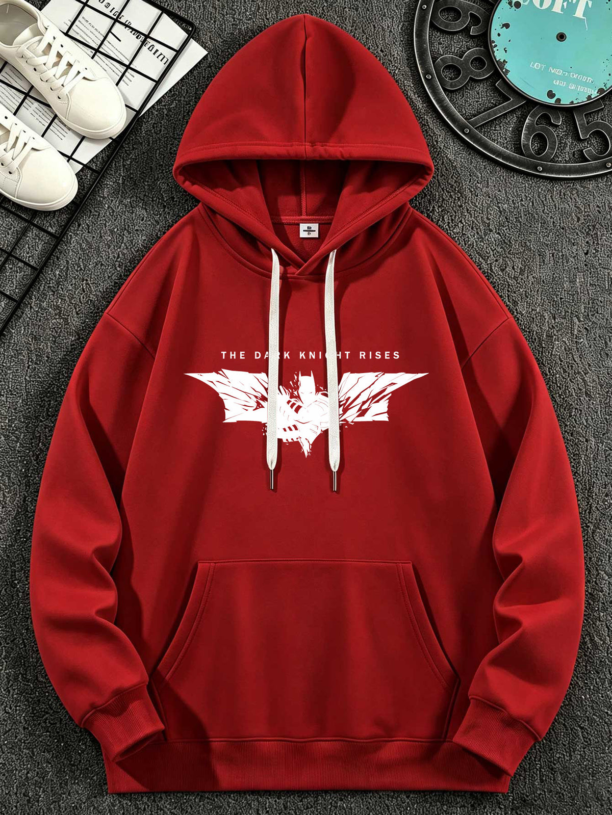 Warner Bros. DC Authorized 'THE DARK KNIGHT RISES' Shattered Bat Logo Print Superhero Casual Hooded Sweatshirt - Red