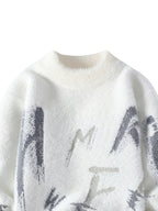 2026 Autumn and Winter New Retro Lazy Style Youth Men's Round Neck Knitted Sweater Sweater Letter Jacquard Fashionable Top - White