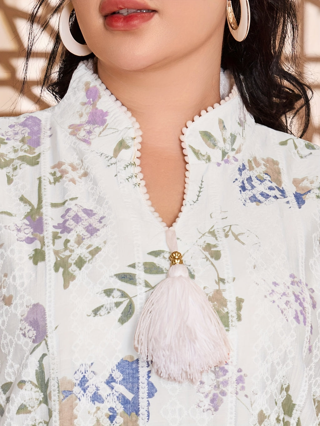 Directional Heavy Industrial 3D Imitation Multicolor Printed Arab Women'S Elegant Multi-Color Dress, 2026 Spring Summer Women'S Holiday Party Wear, Jalabiya Tassel Lace V-Neck Patchwork Pleated White Robe Fashion Elegant Fresh Clothing Outfit - White Green