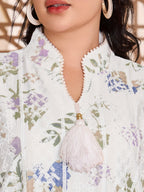Directional Heavy Industrial 3D Imitation Multicolor Printed Arab Women'S Elegant Multi-Color Dress, 2026 Spring Summer Women'S Holiday Party Wear, Jalabiya Tassel Lace V-Neck Patchwork Pleated White Robe Fashion Elegant Fresh Clothing Outfit - White Green