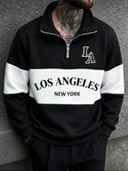 [Shule Water OBM] Spring Men'S Color-Block Letter Print Half-Zip Sweatshirt - Black