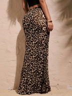 Women's New Fashion Soft Skin-Friendly Brown Leopard Print Mermaid Skirt - Dark Brown