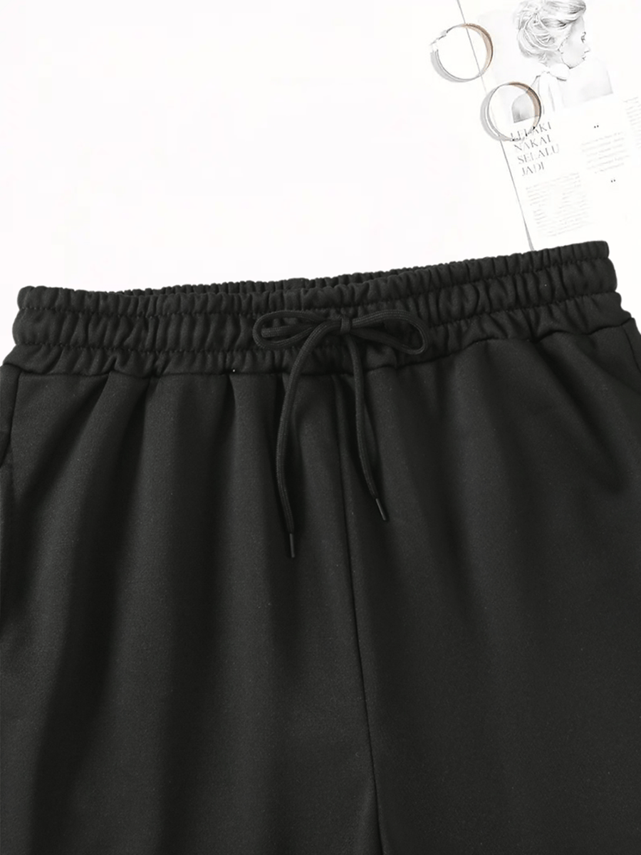 Set of 3 Women'S Elegant Casual Shorts - Featuring Letter Prints, Loose Fit with Drawstring, Perfect for Summer Vacations And Machine Washable - Black+apricot+grey
