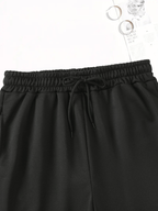 3pcs Women's Elegant Casual Jogger Shorts - English Letter Print, Drawstring Loose Fit Summer Vacation Pants, Machine Washable - Black+apricot+grey