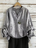 Adjustable Cuffs Women'S Blouse Top, Necklace Not Included, Elegant Shirt, Gold-Foiled Fabric, Women'S Shirt, Women'S Blouse, Long Sleeve Shirt - Grey