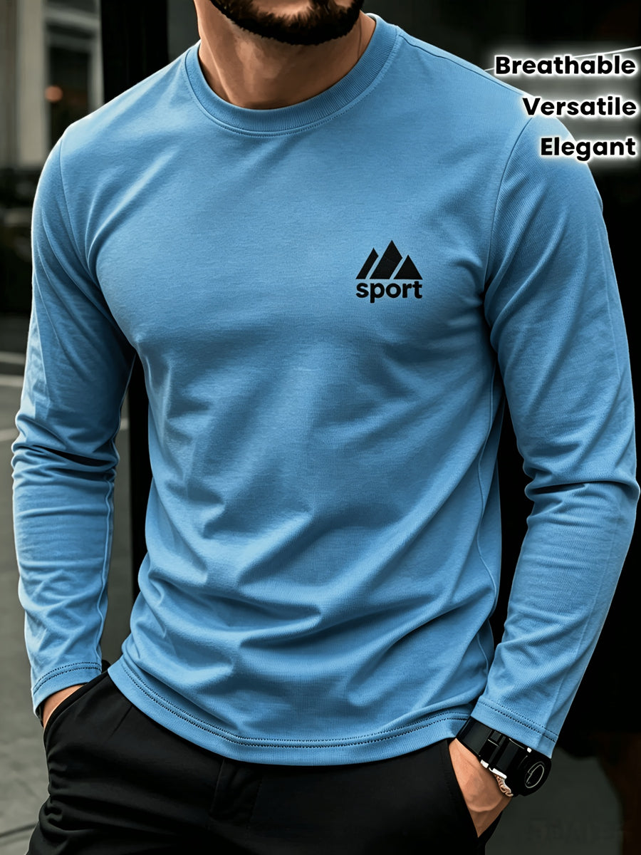 Men'S Spring And Autumn Thin Knitted Classic Solid Color Long-Sleeve T-Shirt 1pc, Casual Sports All-Match Inner Wear Men'S Long-Sleeve Tops - Navy Color