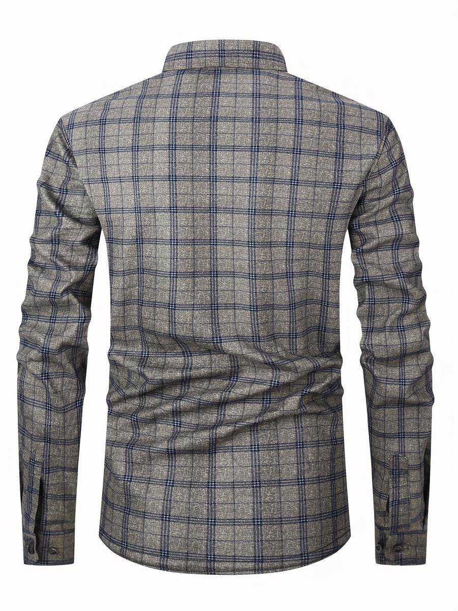 Autumn/Winter Plaid Flannel Shirt for Men, -Lined, Thickened, Warm, Long-Sleeve Workwear Jacket, Casual Top, New Season - Lead Color