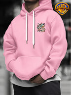 Warner Bros Official 1pc Vintage Painted Cartoon Character Trendy Casual Hoodie - Men's Fashion Hoodie, Adjustable Drawstring Loose and Comfortable Sweatshirt, Suitable for Daily and Outdoor Sports Wear, the Perfect Choice for Warmth in Autumn - Pink Color