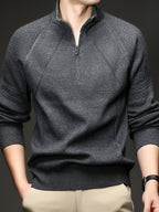 Men's Half-Zip Stand Collar Knit Sweater, Long Sleeve Pullover, Ribbed Neckline, Cuffs, and Hem, Suitable for Spring and Autumn as a Standalone Piece, Can Be Layered in Winter - SINBOS - Dark Gray