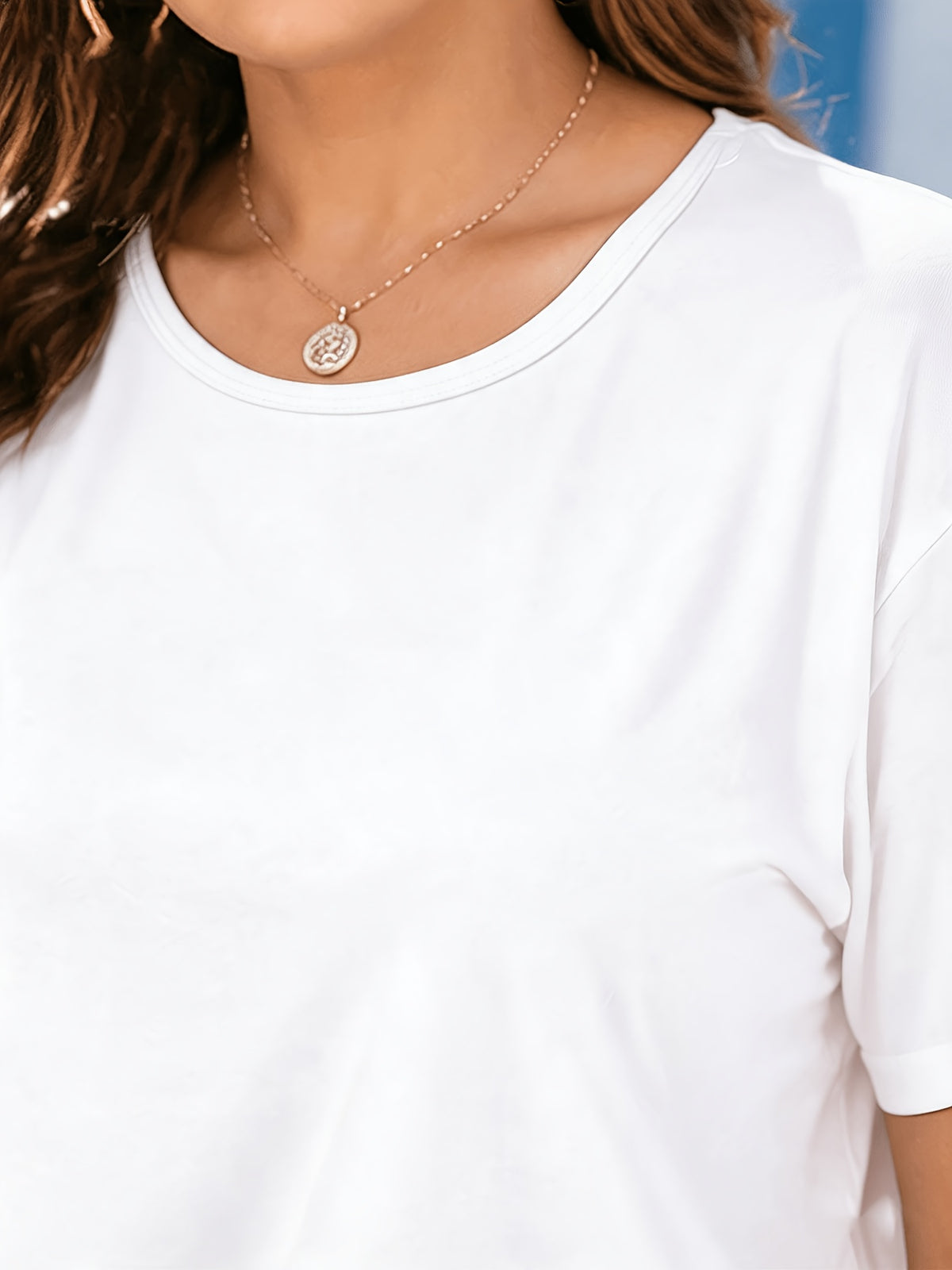 Plus Size Women'S Top, Solid Color No Print Single Piece Top, Fashion Round Neck Plus Size T-Shirt, Spring Summer Outing Solid Fashion Top, Affordable Top, Multi-Color Optional, No Print Solid T-Shirt, Easy Affordable, Home Outing Travel Wear - White