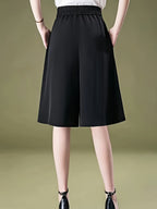 Button Decorated Wide-Leg Pants - Black