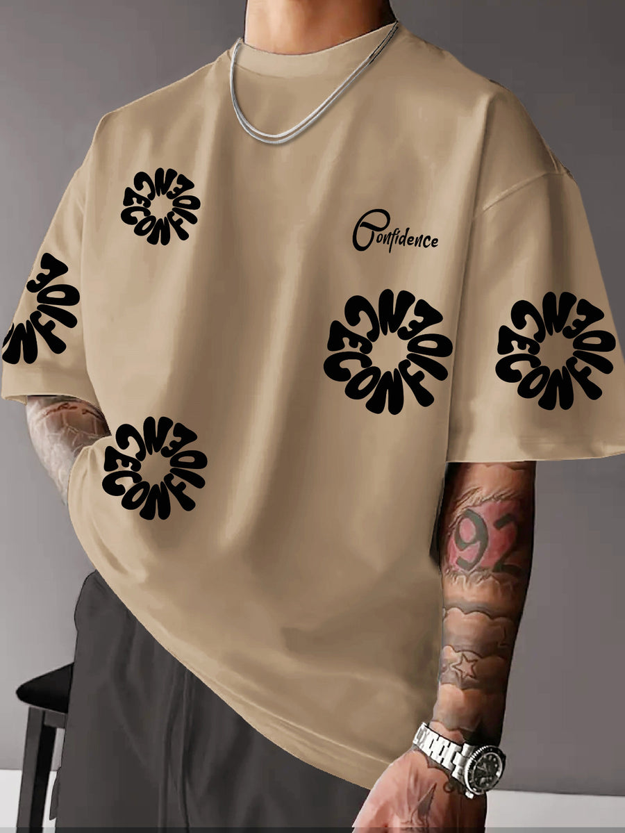 Men's Confien Letter & Floral Print T-Shirt - Short-Sleeve Crew Neck Casual Shirt with Confien Design, Comfortable Spring Summer Daily Wear & Gym Outfits Suitable for Commuting, Sports, Machine Washable Youthful Versatile Style - Mixed colors