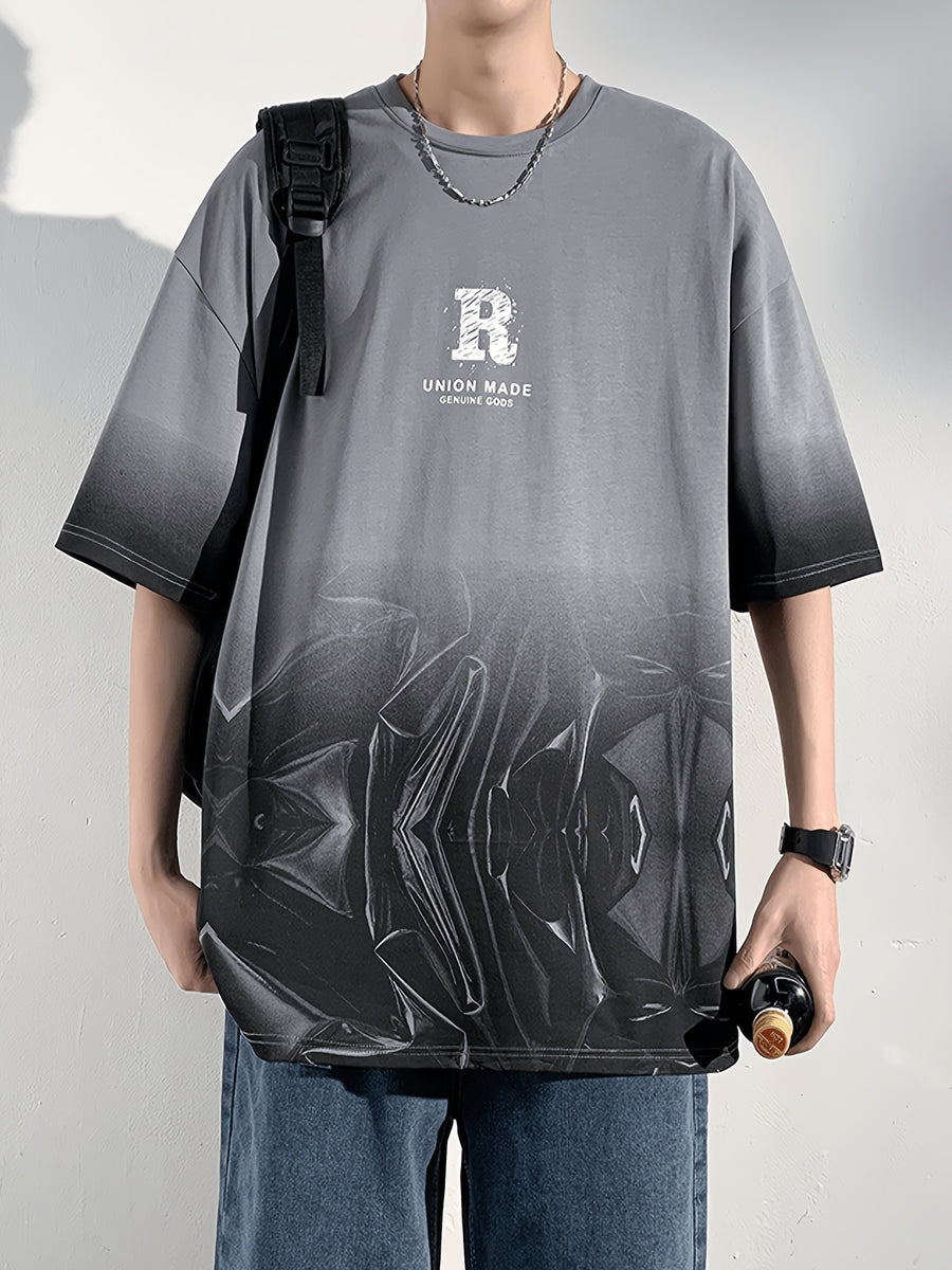 New Summer Men'S Trendy Loose Short Sleeve T-Shirt Casual Round Neck Half Sleeve Tee - Grey