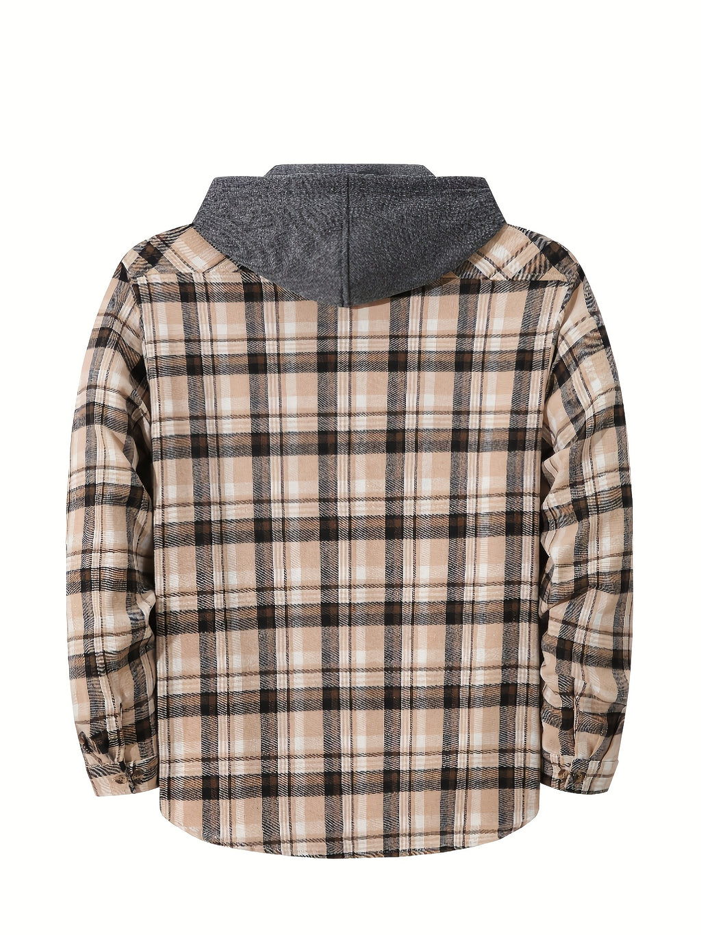 Men'S Plaid Hooded Sweatshirt Flannel Shirt Jacket Long Sleeve Casual Fashion Button-Up Shirt - Khaki - gray black