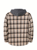 Men'S Plaid Hooded Sweatshirt Flannel Shirt Jacket Long Sleeve Casual Fashion Button-Up Shirt - Khaki - gray black