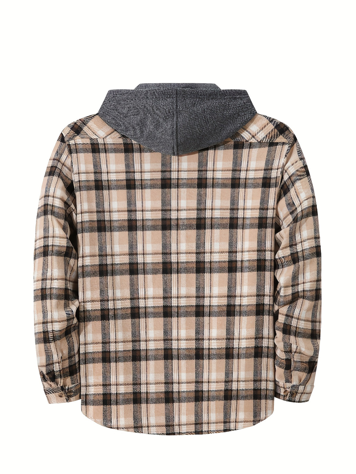 Men'S Plaid Hooded Sweatshirt Flannel Shirt Jacket Long Sleeve Casual Fashion Button-Up Shirt - Khaki - gray black