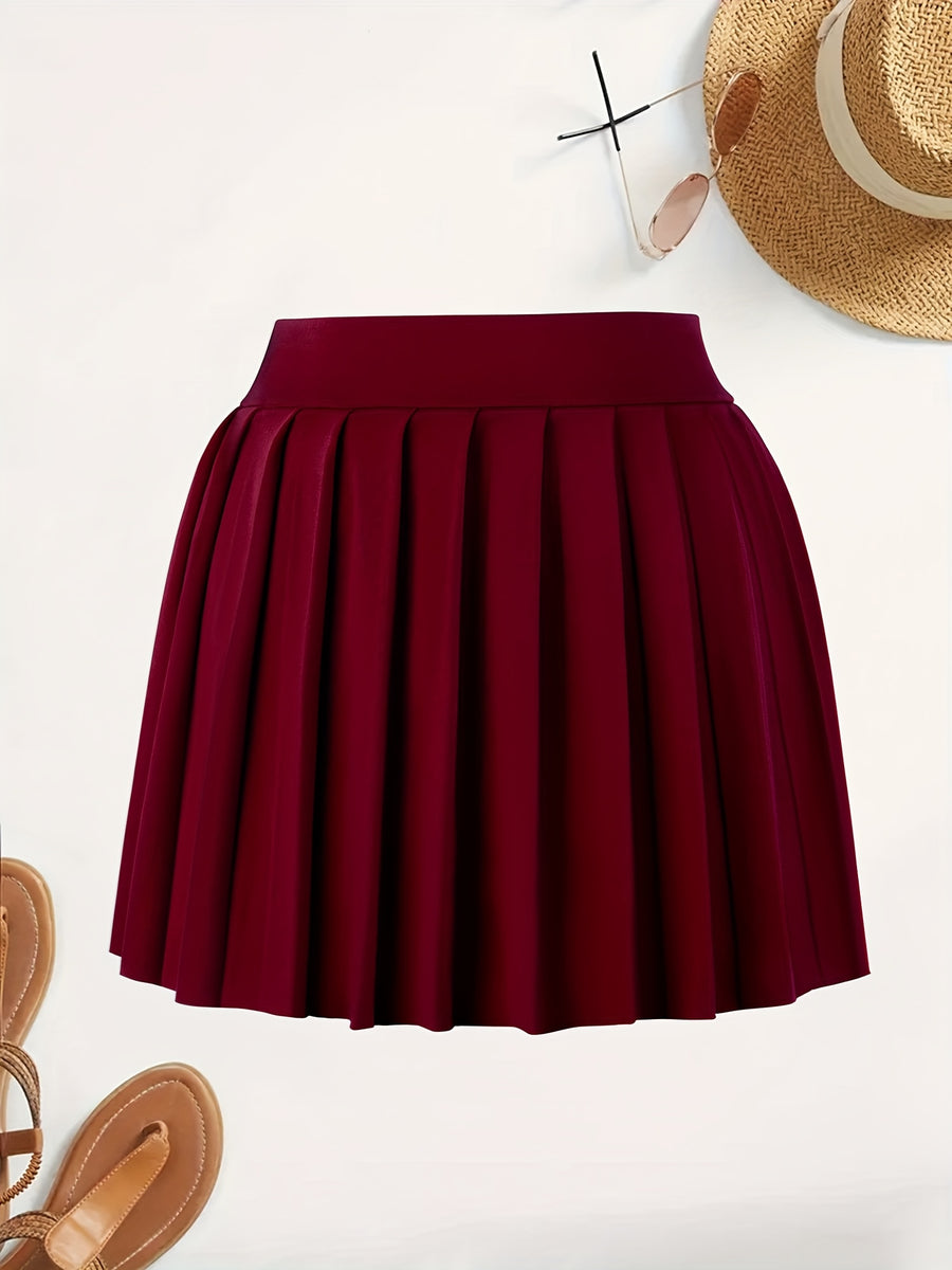 Solid Color Versatile High-Waist Pleated Mini Skirt - Flattering And Stylish for Women - Burgundy
