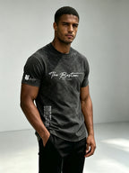 American Retro Washed Distressed Short Sleeve T-Shirt Men'S Summer Multi-Position English Print Round Neck Short Sleeve Street Trendy Fitness All-Match Top - Black