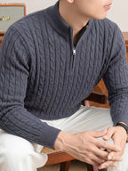 Men'S Half-Zip Jacquard Knit Sweater, Retro Luxury, Breaking The Monotony of Middle-Aged Sweaters, Suitable for Business Casual - SINBOS - Dark Gray