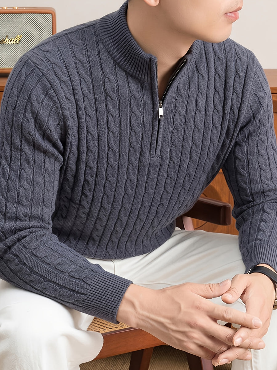 Men'S Half-Zip Jacquard Knit Sweater, Retro Luxury, Breaking The Monotony of Middle-Aged Sweaters, Suitable for Business Casual - SINBOS - Dark Gray
