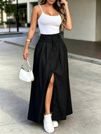 Women's High-Waist Midi Casual Loose Skirt - Black