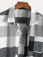 1pc of Plaid Casual Jacket, Casual Sports Jacket, Lapel Button Cardigan Jacket - Grey