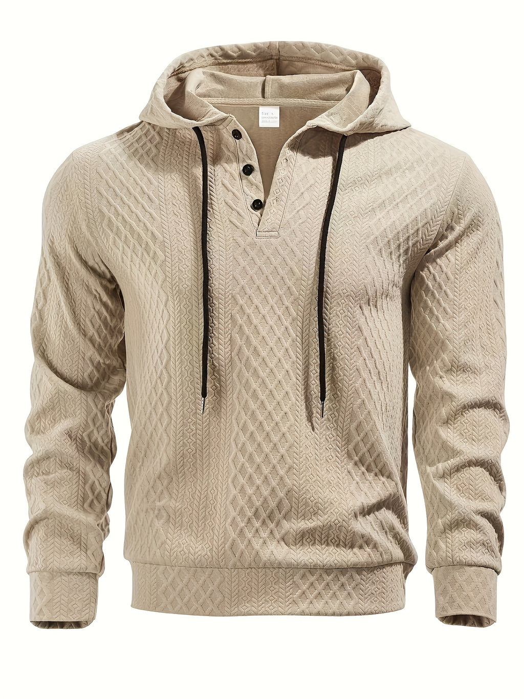 New Men'S Casual Fashion Athletic Cool Versatile Trendy Stylish 3D Jacquard Fabric Two-Button Hooded High Street Popular Sweatshirt - Khaki