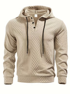 New Men'S Casual Fashion Athletic Cool Versatile Trendy Stylish 3D Jacquard Fabric Two-Button Hooded High Street Popular Sweatshirt - Khaki