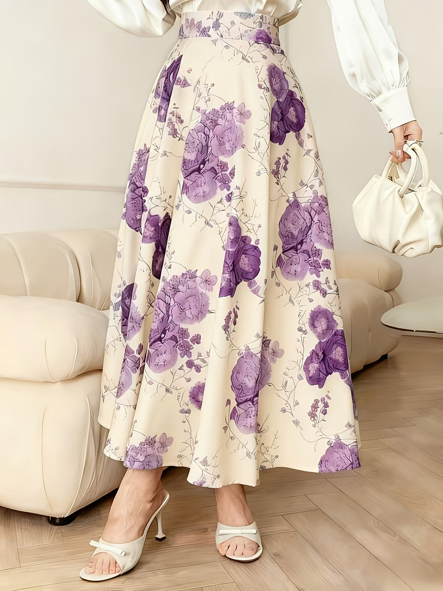 Women's A-Line Skirt with Fashionable Print LL256 - Purple