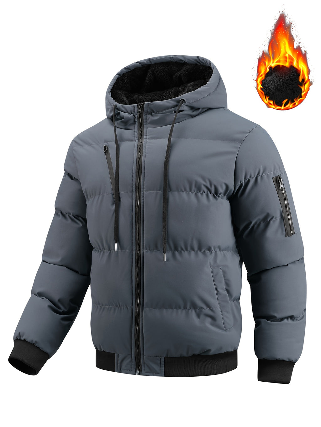 Winter Plush Jacket Thick Warm Jacket Hooded Jacket Casual Outdoor Jacket Solid Color Zipper with Plush Thickening - Grey