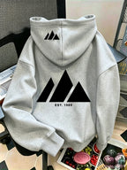 Women'S Geometric Triangle Print Zip-Up Hoodie with Pockets, Casual Soft Printed Sweatshirt for Autumn Winter - Light Grey