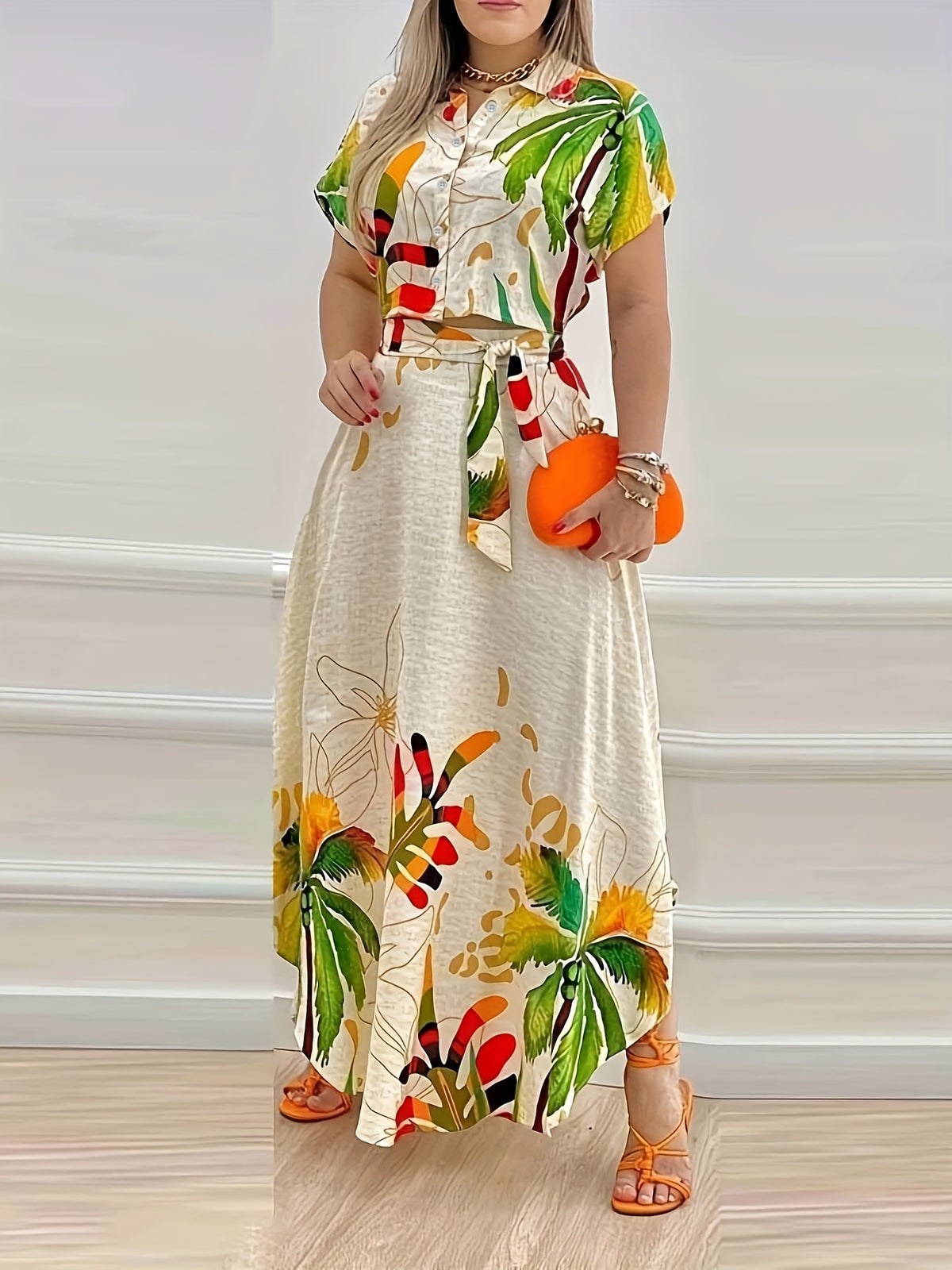New European And American Style Fashion Positioning Print Skirt Suit - Green