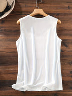Sleeveless V-Neck Casual Tank Top with Letter Print, Perfect for Summer And Spring, Women'S Apparel - White