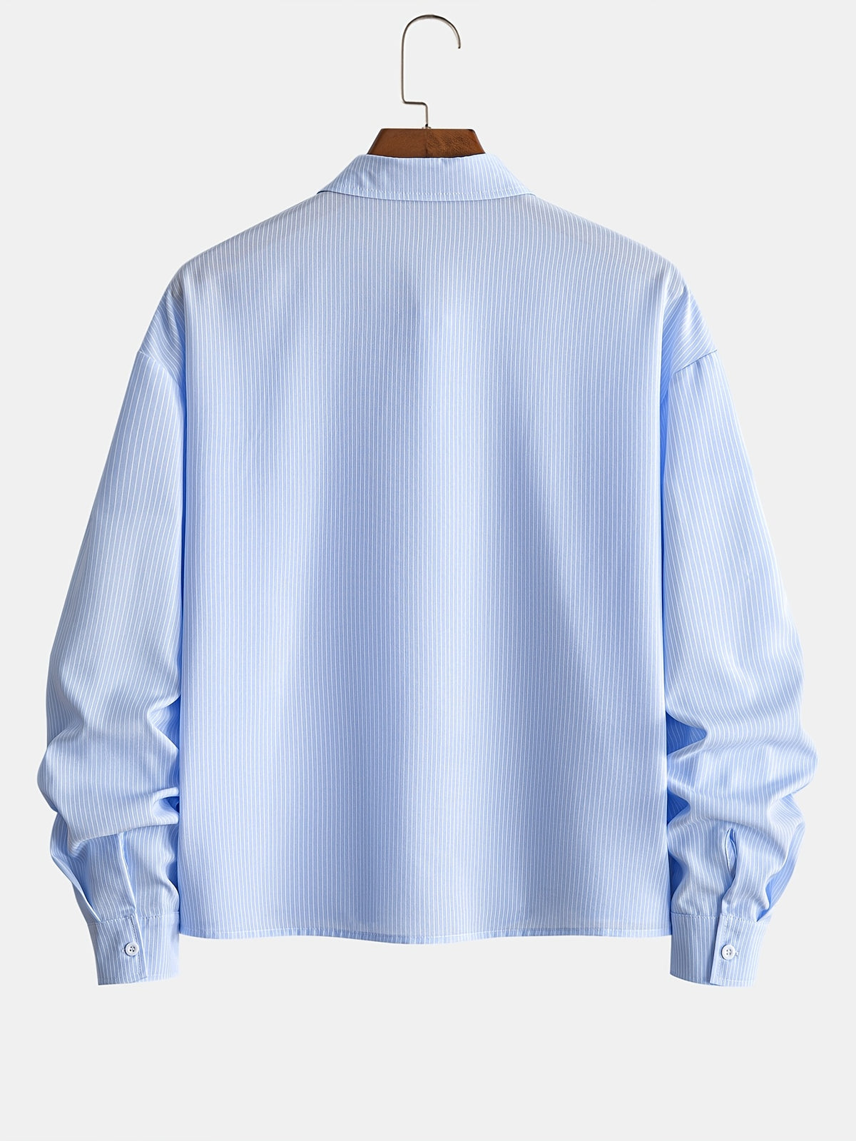 Men's Striped Long-Sleeve Shirt with Letter Iron-On Print, Trendy and Fashionable, Light Business Casual, Simple Four-Season Style, Short and Long-Sleeve Shirt - Blue
