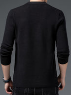 [Starry Prosperity] Men'S Solid Color Cardigan Long Sleeve Casual Knit Blazer for Fall/Winter - Black