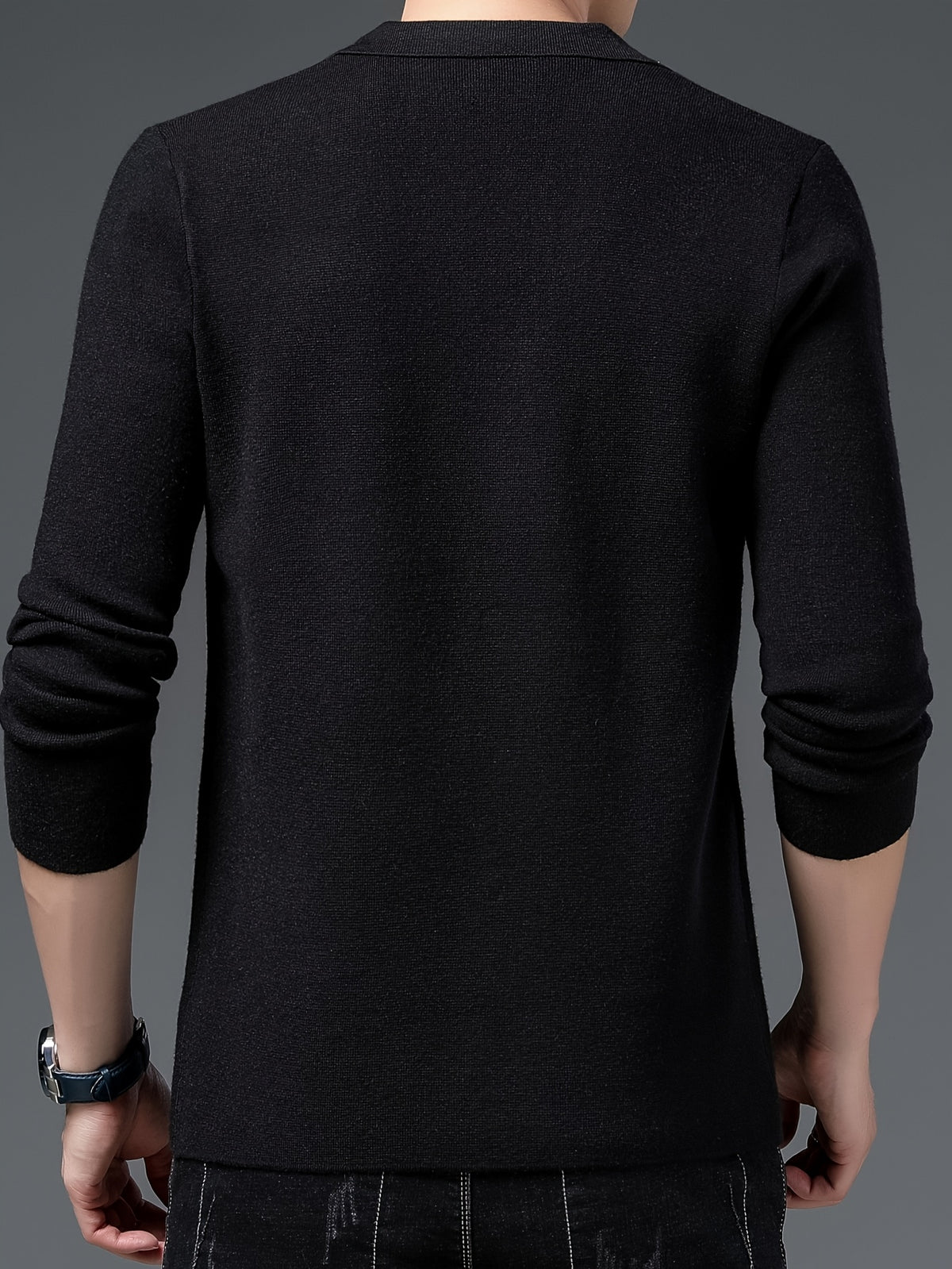 [Starry Prosperity] Men'S Solid Color Cardigan Long Sleeve Casual Knit Blazer for Fall/Winter - Black