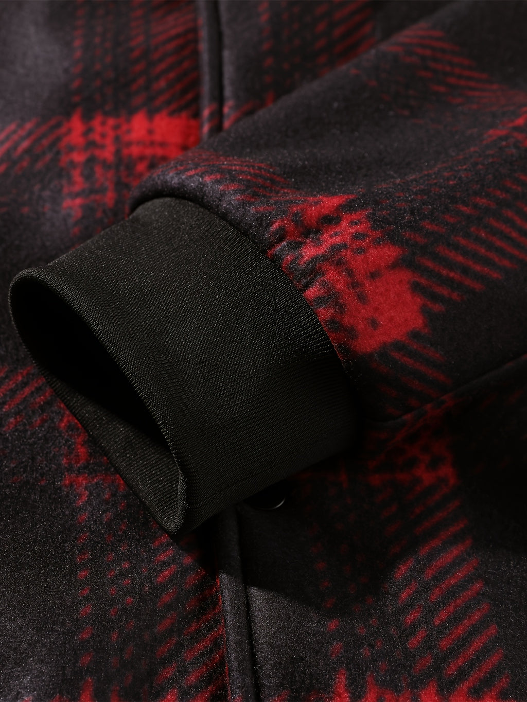 Men's New Autumn/Winter Jacket, Thickened and Warm Motorcycle Style with Lapel Design, Snap Button Closure and Ribbed Cuffs for Shrinkage Control, Contrast Color Plaid Fabric, Suitable for Outdoor and Home Wear in Autumn and Winter - Burgundy