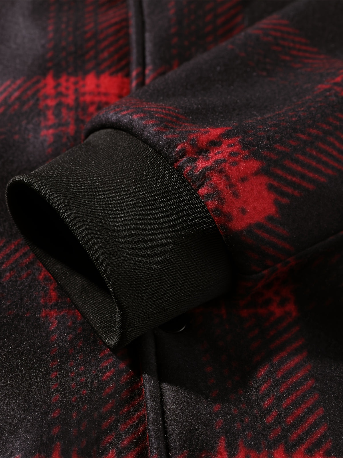 Men's New Autumn/Winter Jacket, Thickened and Warm Motorcycle Style with Lapel Design, Snap Button Closure and Ribbed Cuffs for Shrinkage Control, Contrast Color Plaid Fabric, Suitable for Outdoor and Home Wear in Autumn and Winter - Burgundy