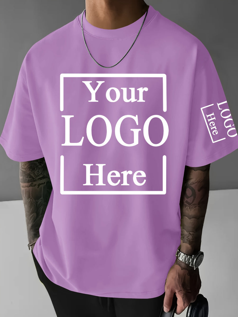 Custom T-Shirts / - "My T-Shirt, My Choice" Design Your Own with Text//Logo Suitable for Team Uniforms, Music Festival Outfits, Gifts for Him, Short Sleeve Round Neck Loose Fit Machine Washable T-Shirt - Light Purple