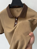 Men's Business Casual Polo Shirt, Formal and Daily Wear, Stretch Knit Fabric, Machine Washable for Office Attire, New Spring/Summer Style, Trendy for Men - Brown