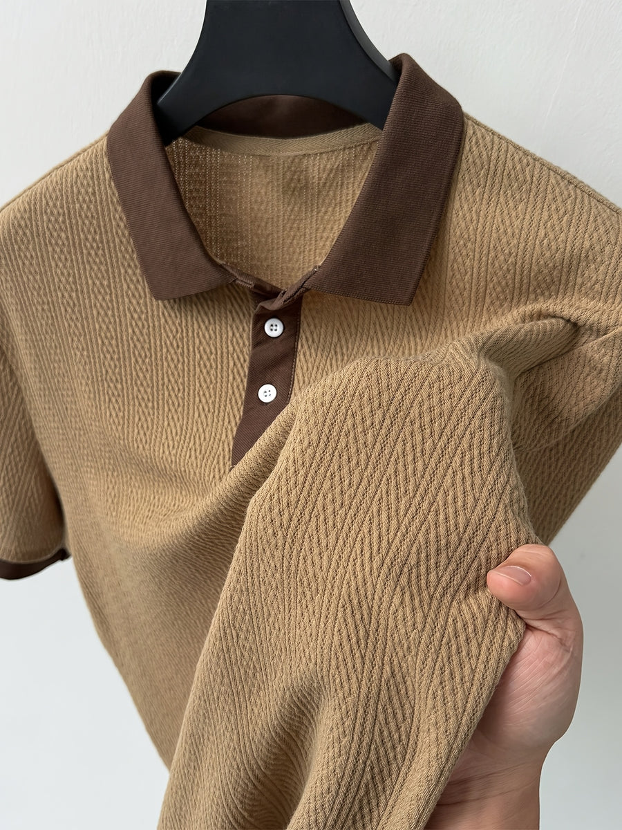 Men's Business Casual Polo Shirt, Formal and Daily Wear, Stretch Knit Fabric, Machine Washable for Office Attire, New Spring/Summer Style, Trendy for Men - Brown